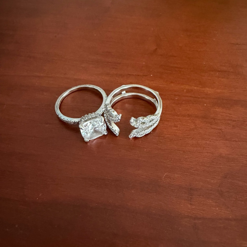 Silver-Tone Clear Crystal Bridal Ring Set - White